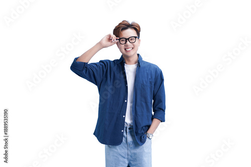 Cuadro en lienzo Bright Academic with glasses: Capturing the essence of modern academics, a smart individual confidently adjusts his glasses