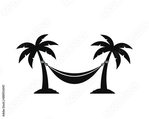 A serene tropical escape illustration featuring a comfortable hammock strung between two iconic palm trees, symbolizing ultimate relaxation and vacation bliss
