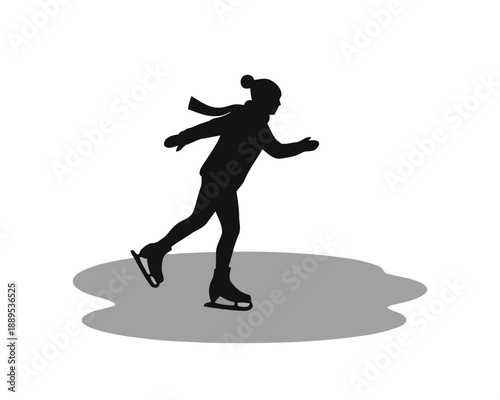 Dynamic silhouette of an ice skater gracefully gliding across the frozen surface, embodying the joy and elegance of winter sports and recreational activity