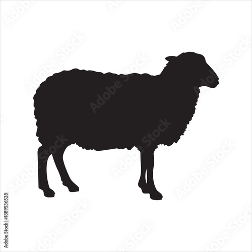 Black silhouette of a sheep standing profile view isolated on white background