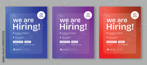 We are hiring job poster, social media post, professional recruitment flyer for graphic designer and SEO expert positions, corporate hiring template