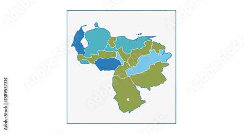 Map of South America with Country Borders Highlighted.