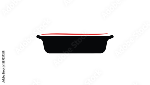 Black Baking Dish with Red Trim in Simple Studio Lighting on White Background for Cooking