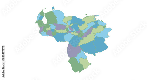 Colorful Map Illustration with Various Regions and Boundaries.