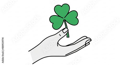 Hand holding four leaf clover illustration symbolizing good luck fortune and positivity with simple line art design