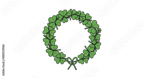 Lucky green shamrock wreath with bow on white background for st patrick's day decorations and irish symbolism