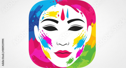 Vibrant illustration of a woman's face with colorful paint splatters on her skin and hair expressing creativity and artistic freedom