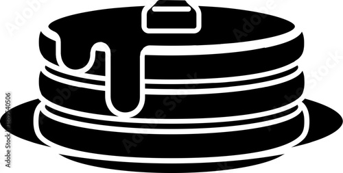Stack of pancakes with syrup and butter icon. Breakfast food black silhouette.