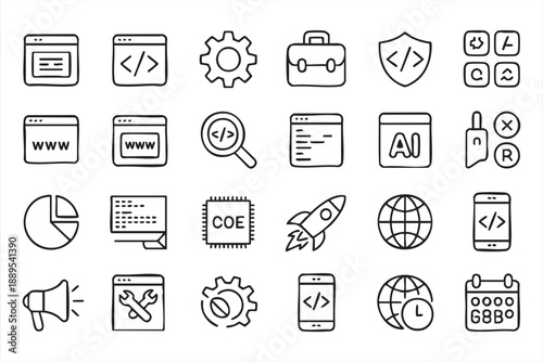 Web Developer Line Icons for Dashboards, Tools, and Security