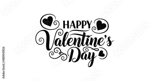 A beautifully designed black and white valentine s day graphic with hearts and elegant swirling calligraphy high quality professional