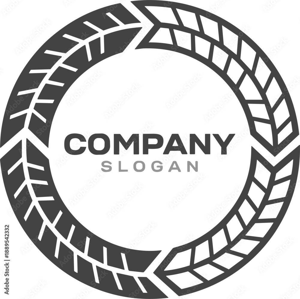 Fototapeta premium Circular automotive logo design with interlocking tire tread elements for company branding transport and vehicle identity