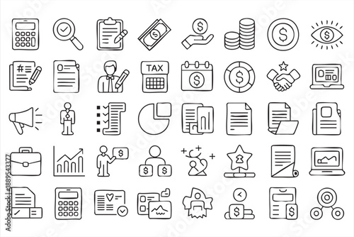 Finance Line Icons for Accounting, Tax, and Money Management