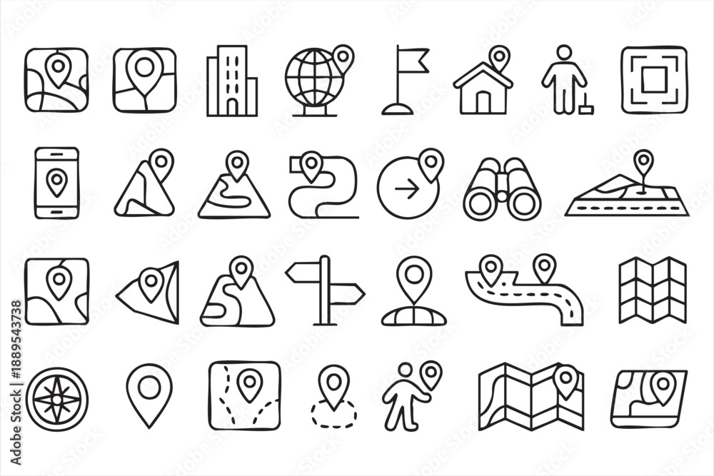 Fototapeta premium Geolocation UI Icons for GPS Tracking and Route Planning