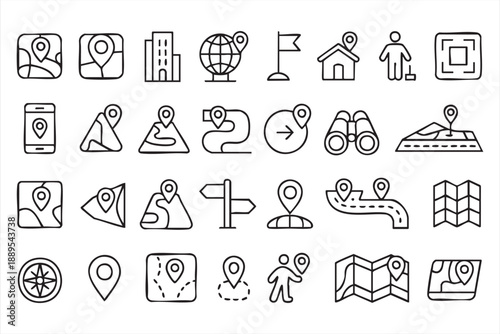 Geolocation UI Icons for GPS Tracking and Route Planning
