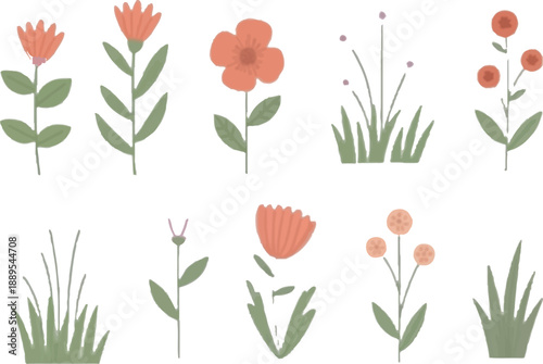 A vibrant vector illustration of a floral bouquet featuring red and pink tulips in a seamless spring nature design with green leaves and artistic blossoms for a decorative card