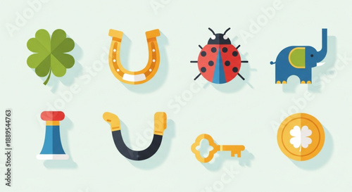 Collection of lucky symbols and charms for good fortune and prosperity in business and life