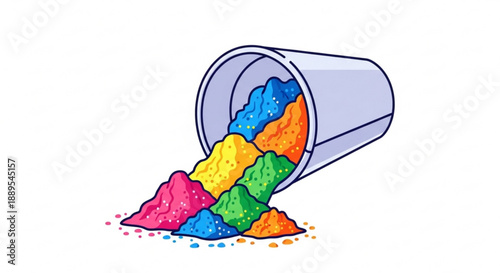Colorful powder spilling out of a container on a white background vibrant hues of pink blue green yellow and orange
