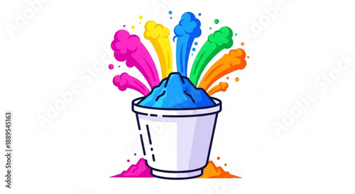 Colorful powder exploding from a white bucket vibrant paint splashes creative art supplies