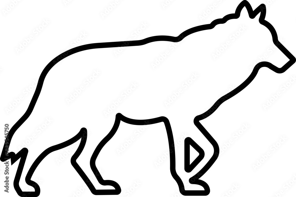 Fototapeta premium Wolf Silhouette Black Line Style Vector Icon, Wild Animal Symbol and Nature Outline Graphic Group Featuring Wolf, Canine and Predator Poses