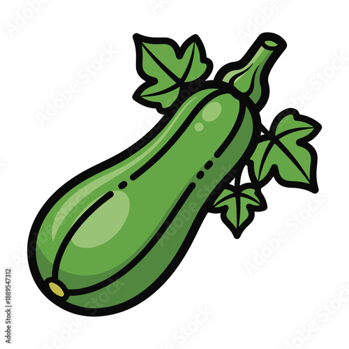 A green zucchini with leaves