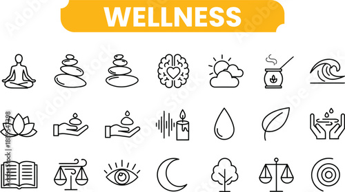 Wellness icon set for healthy living and self care