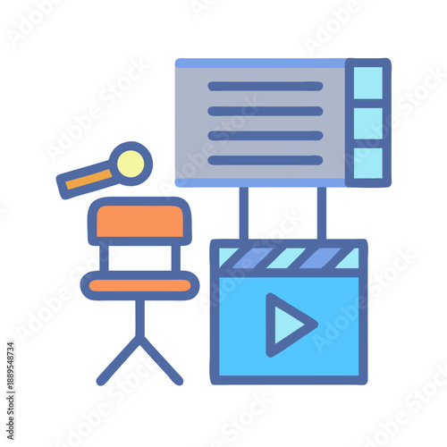 Cartoon style icon illustration of film set elements