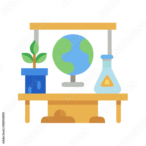 Illustration of learning environment with nature and science elements