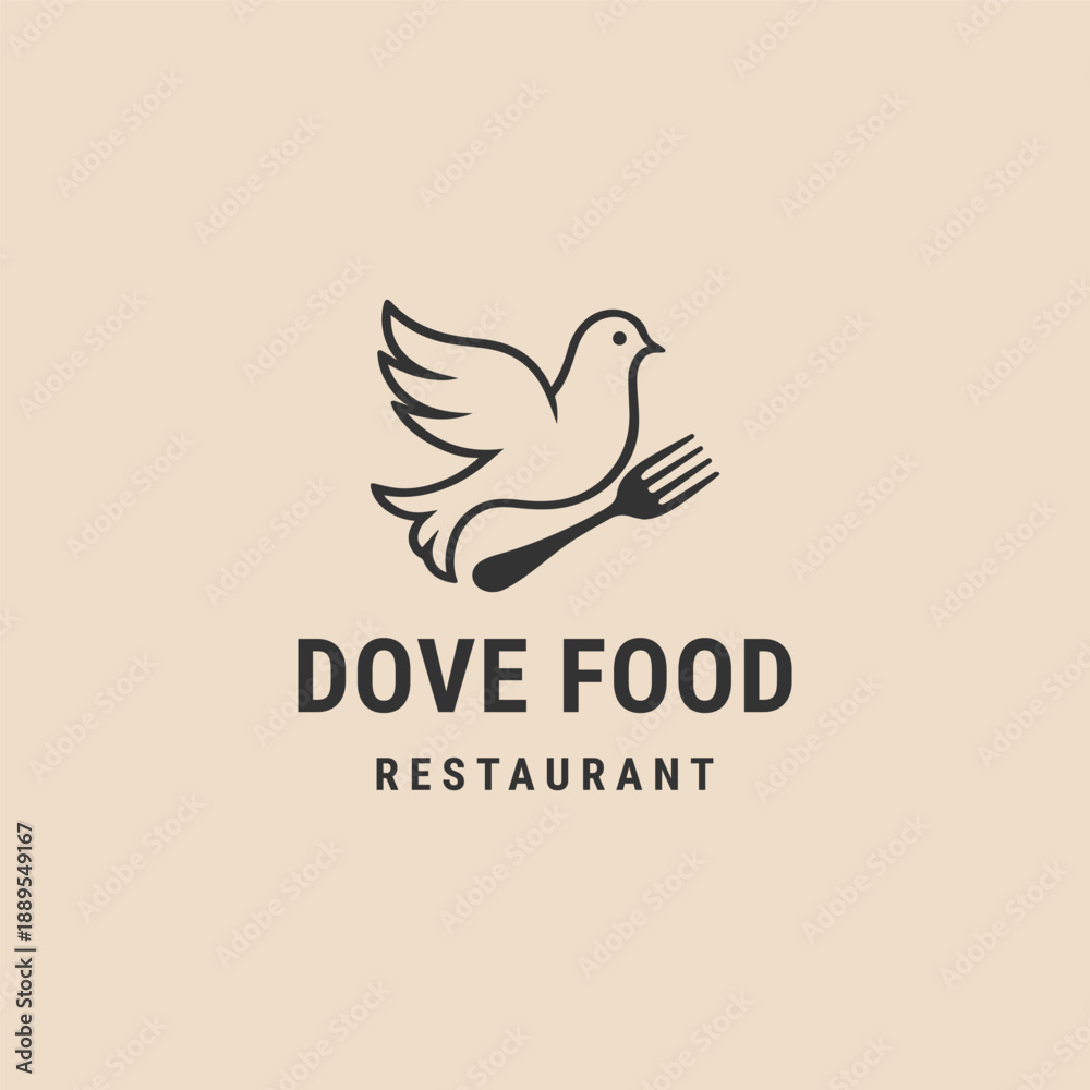 Fototapeta premium Restaurant logo template with bird and fork icon concept