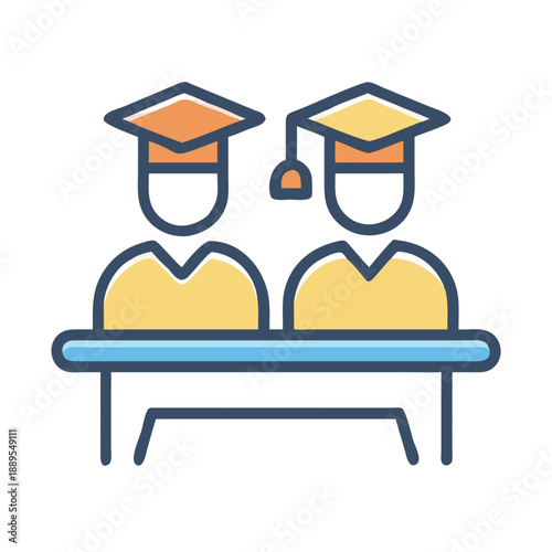 Two students graduating, academic success illustration and study theme