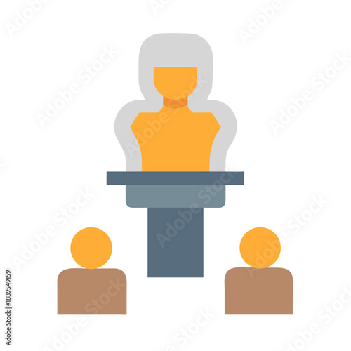 Simplified sculpture icon with two audiences in flat design