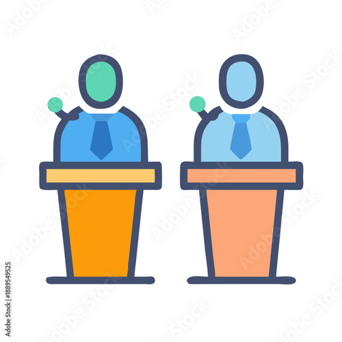 Political Debate Illustration with Speakers Lecterns and Neutral Background