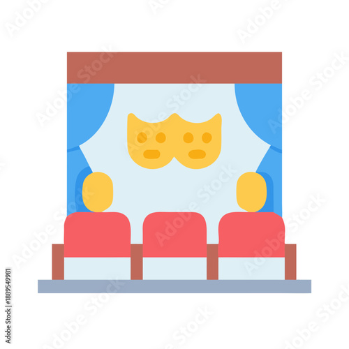 Theater icon with audience watching stage performance flat style