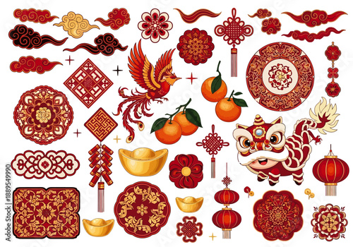 Collection of Traditional Chinese New Year Symbols and Decorations