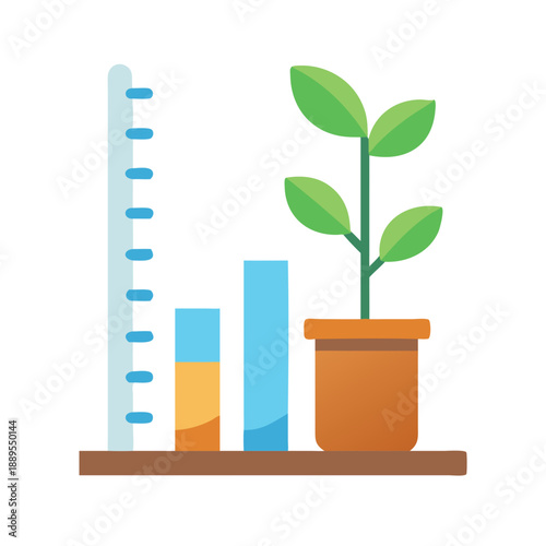 Financial growth graph with plant showing business development stages