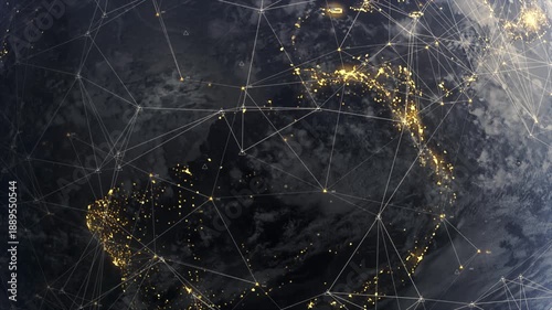 Dynamic network connections with glowing nodes on dark background