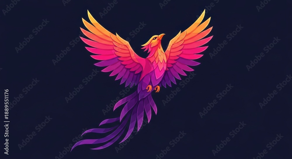Obraz premium Mythical fiery bird illustration soaring upwards against a dark background