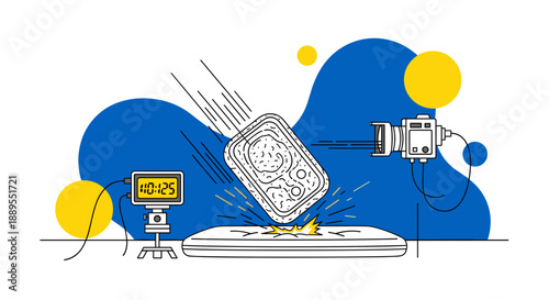 Food packaging testing machine simulating impact on container.