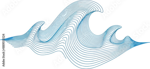 Abstract blue line art depicting multiple stylized ocean waves