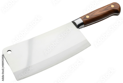 Heavy duty stainless steel meat cleaver with wooden handle isolated with transparent background
