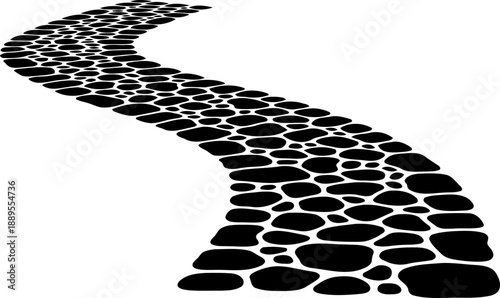 Curved cobblestone path silhouette for garden design
