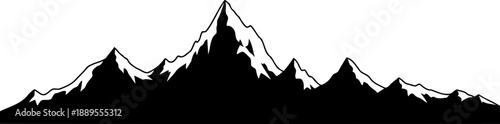 Jagged mountain range with snow peaks silhouette