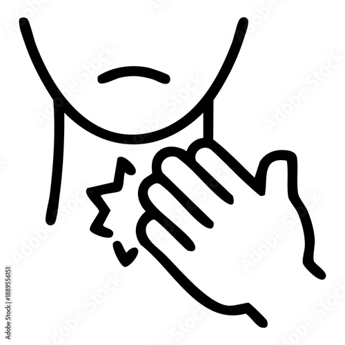 Outline style for an aching throat, represents pharyngeal discomfort through medical iconography. Related to medical pictogram, pharmaceutical packaging of pharyngitis, tonsillitis, the common cold