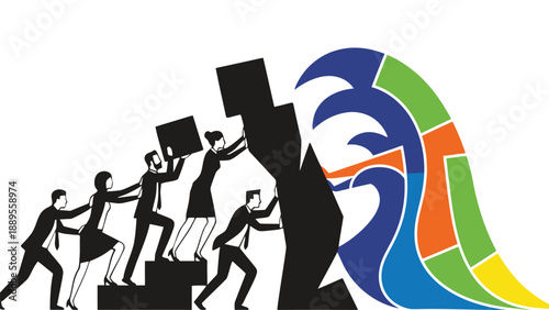 A group of business people working together to build a colorful puzzle