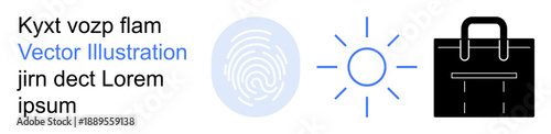 Security, brightness, business strategy, innovation, professionalism, data protection. Fingerprint, sun symbol briefcase icon visually . Security and brightness concept