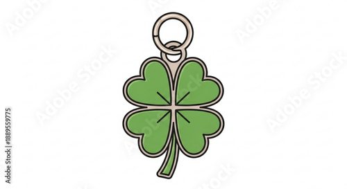 Green four leaf clover charm with metal ring on white background symbolizing good luck and fortune