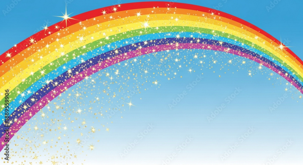 Fototapeta premium Vibrant rainbow with sparkles against a clear blue sky background symbolizing hope and magic in a natural setting