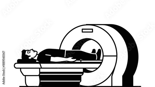A person lies on an MRI machine table for a medical scan