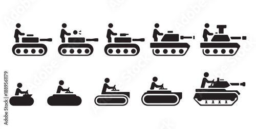Military tank evolution icons depicting various armored vehicle models and crew member roles
