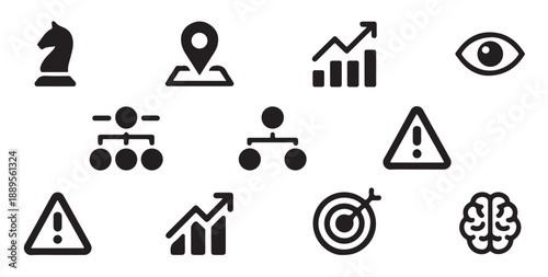 Management symbols and strategic planning icons for corporate analysis and project workflow