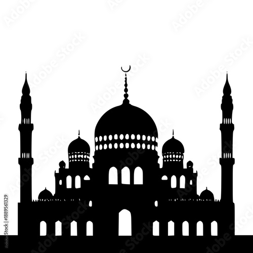 Muslim Spiritual Architecture Mosque Outline Illustration Black White Vector